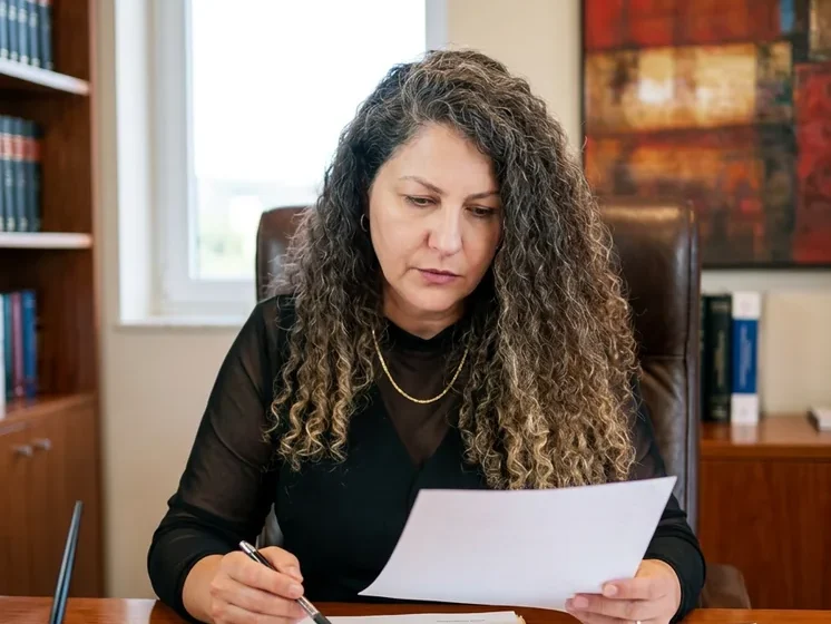 Advogada analisando documentos