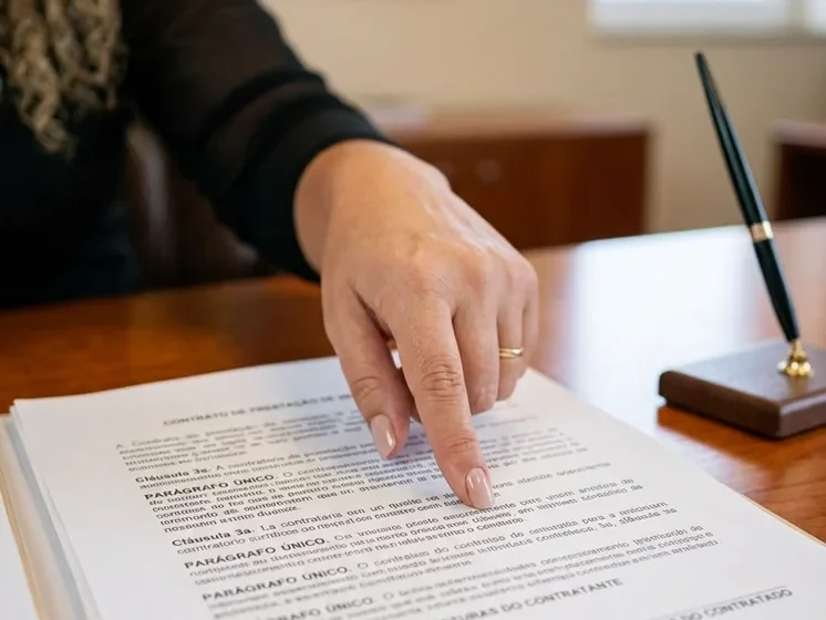 Dedo apontando cláusula de um contrato